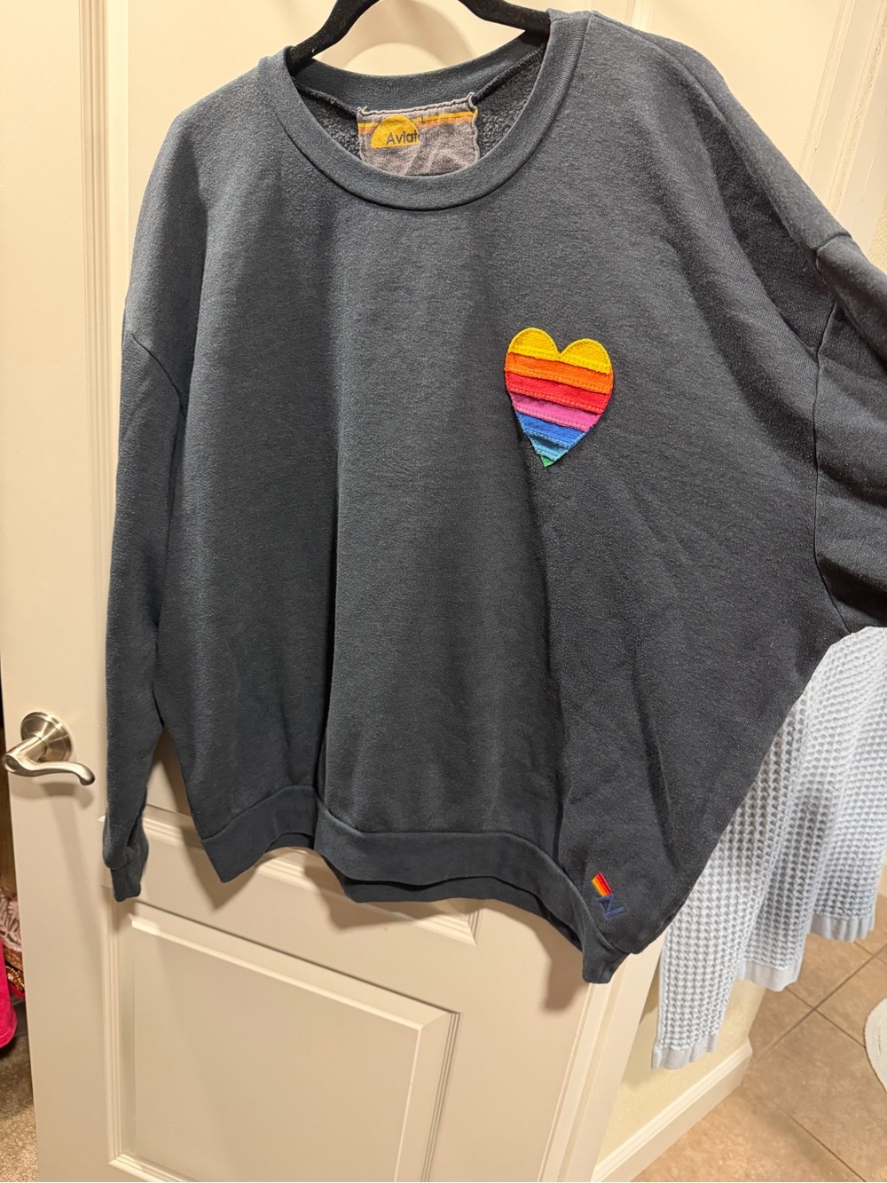 Aviator Nation Charcoal Crewneck Sweatshirt with Rainbow Heart Patch